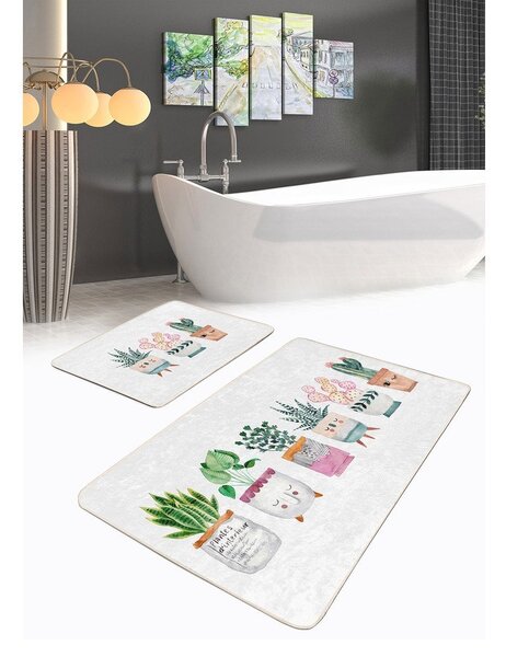 Biele zamatové kúpeľňové predložky v súprave 2 ks 60x100 cm Succulent – Mila Home