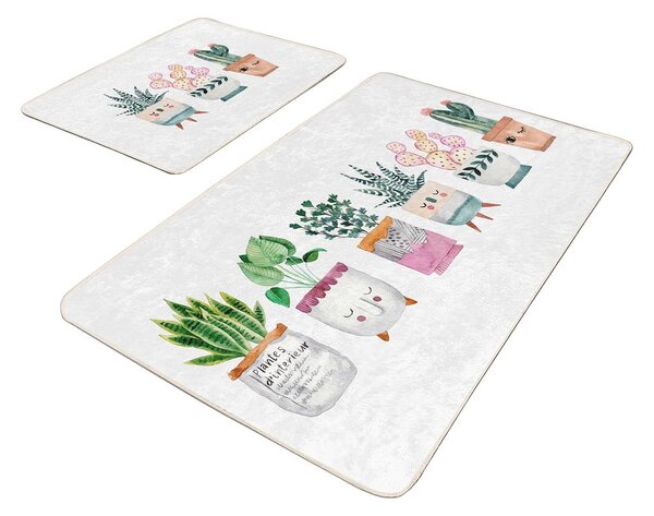 Biele zamatové kúpeľňové predložky v súprave 2 ks 60x100 cm Succulent – Mila Home