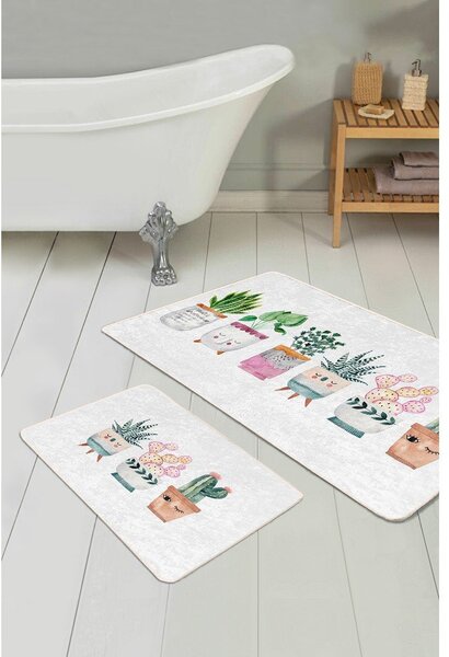 Biele zamatové kúpeľňové predložky v súprave 2 ks 60x100 cm Succulent – Mila Home