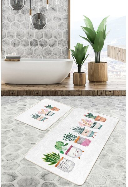Biele zamatové kúpeľňové predložky v súprave 2 ks 60x100 cm Succulent – Mila Home