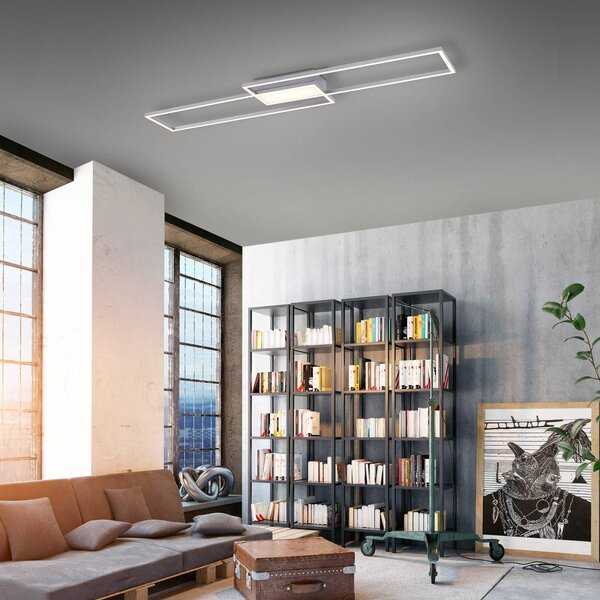 Stropné LED svetlo Asmin, oceľ, 109,5x25,7cm, Hliník / sivá / zinok, Obývacia izba / jedáleň, kov