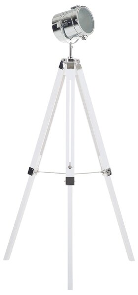Stojaca lampa biela kovová 143 cm s tienidlom statívový stojan industriálny dizajn