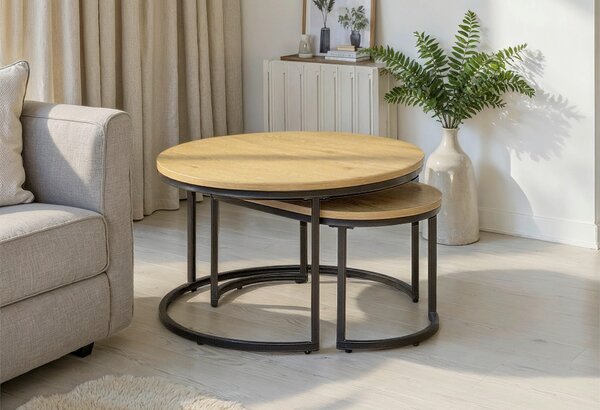 SADA KONFERENČNÝCH STOLÍKOV, čierna, divoký dub, kov, kompozitné drevo, 70/70/42 cm MID.YOU - Stolíky do obývačky, Online Only