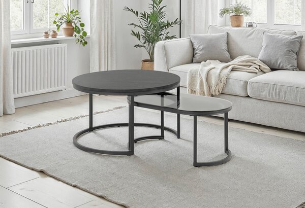 SADA KONFERENČNÝCH STOLÍKOV, čierna, kov, sklo, kompozitné drevo, 70/42/70 cm MID.YOU - Stolíky do obývačky, Online Only