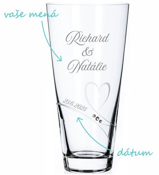 Svadobná váza Diamante Romance s menami
