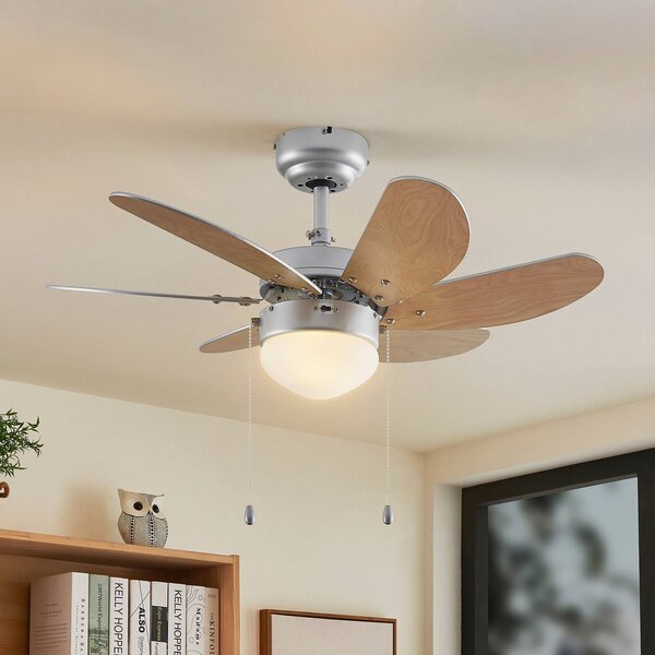 Stropný ventilátor Lindby s osvetlením Minja, strieborný, tichý, 78 cm, Hliník / sivá / zinok, Obývacia izba / jedáleň, kov, Moderný