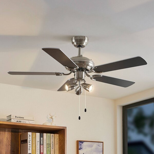 Lindby Stropný ventilátor s osvetlením Anariki, tichý, strieborný, Chrómová / strieborná, Obývacia izba / jedáleň, kov, Vidiecky / Rustikálny