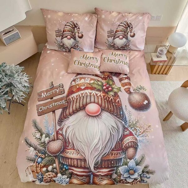3 dielne 3D obliečky Polycotton Vianočné Gnome 200x140cm+90x70cm TiaHome