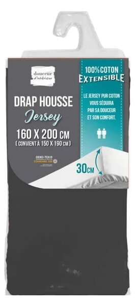 Antracitová napínacia plachta jersey 160x200 cm Jersy – douceur d'intérieur