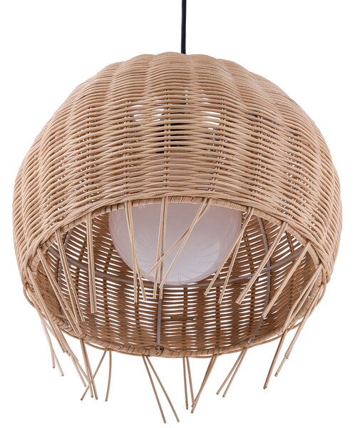 Závesná lampa prírodná béžová ratanová syntetický materiál kopulovitý tvar boho eklektický štýl obývačka spálňa