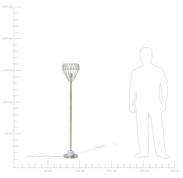 Stojaca lampa biela mosadzná 160 cm kovové tienidlo tvar diamantu okrúhly stojan mramorový vzhľad obývačka spálňa