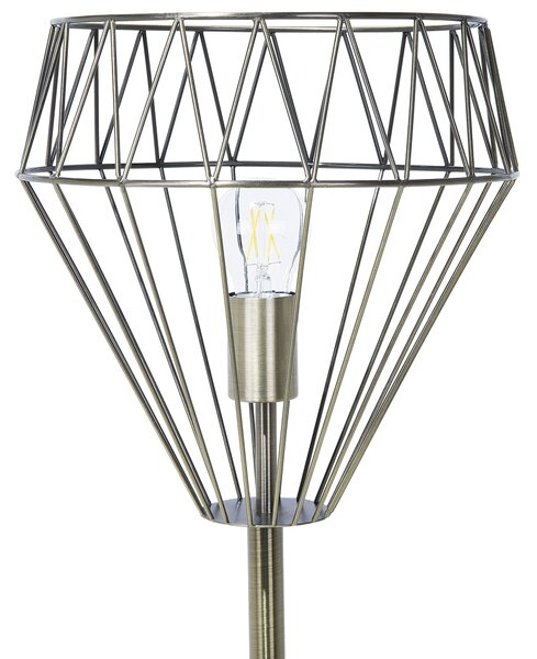 Stojaca lampa biela mosadzná 160 cm kovové tienidlo tvar diamantu okrúhly stojan mramorový vzhľad obývačka spálňa