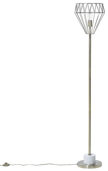 Stojaca lampa biela mosadzná 160 cm kovové tienidlo tvar diamantu okrúhly stojan mramorový vzhľad obývačka spálňa