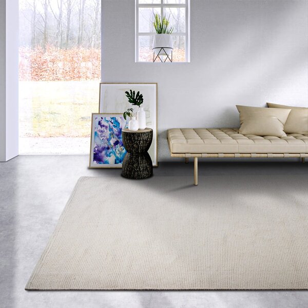 Krémovobiely ručne tkaný koberec s prímesou vlny 160x230 cm Pradesh Natural White – Elle Decoration