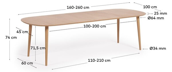 Okrúhly rozkladací jedálenský stôl v dekore duba v prírodnej farbe ø 160 cm Oqui – Kave Home