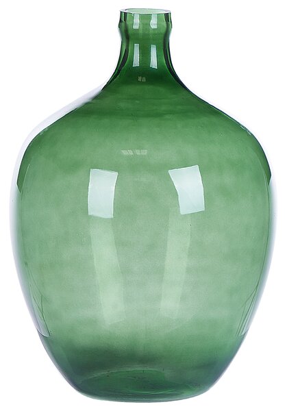 Váza zelená sklenená 39 cm ručne vyrobená dekoratívna okrúhla doplnok do interiéru moderný dizajn