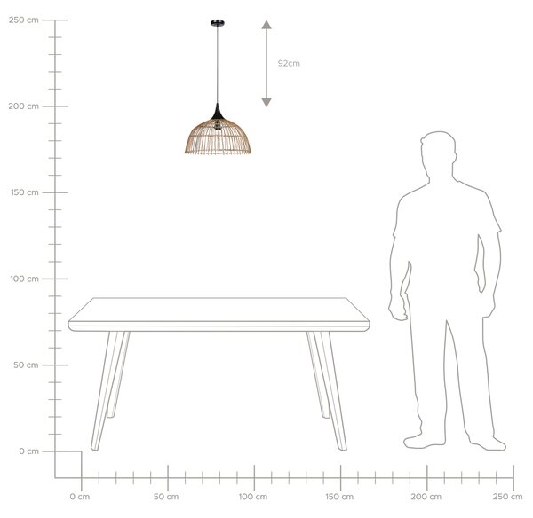 Závesná lampa prírodná béžová otvorené ratanové tienidlo čierny kábel boho dizajn osvetlenie do interiéru
