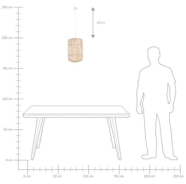 Závesná lampa svetlohnedá bambusové drevo kov PVC prírodný matný povrch geometrické klietkové tienidlo boho štýl osvetlenie