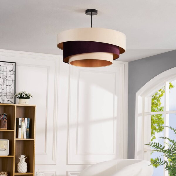 Textilná stropná lampa Lindby Jusari, hnedá/béžová