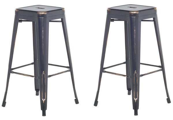 Sada 2 barových stoličiek čierna a zlatá oceľová 76 cm vo výške pultu stohovateľná industriálna
