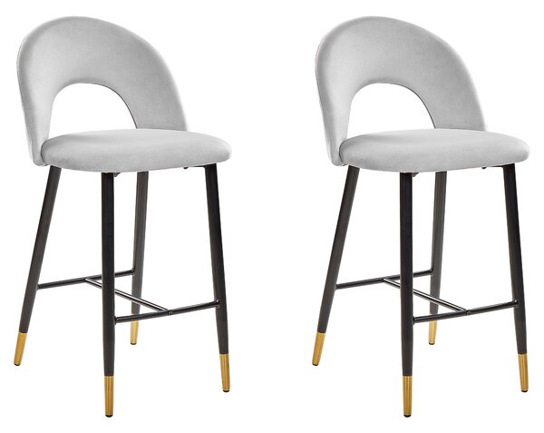 Sada 2 barových stoličiek sivá zamatová čierna oceľ retro dizajn nohy so zlatou spodnou časťou obývacia izba