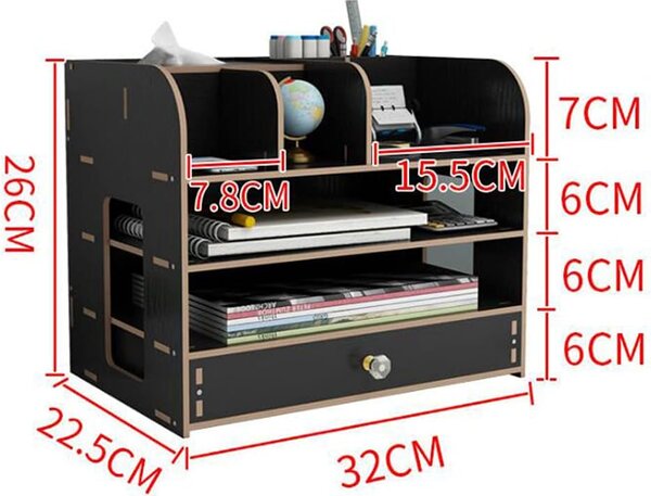 DIY zakladač na A4 dokumenty, písacie potreby a vreckovky so zásuvkou čierny B3S Čierna