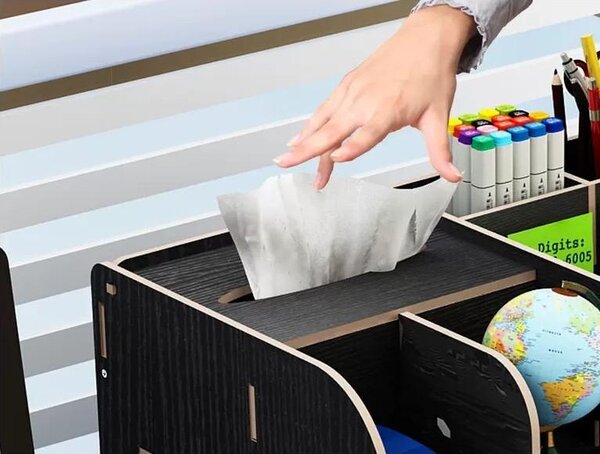 DIY zakladač na A4 dokumenty, písacie potreby a vreckovky so zásuvkou čierny B3S Čierna
