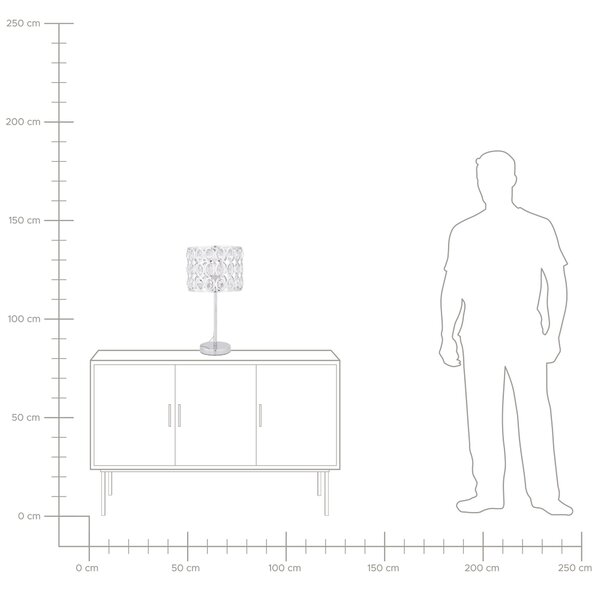 Stolná lampa strieborná výška 53 cm otvorené okrúhle tienidlo s akrylovými kryštálikmi elegantný dizajn