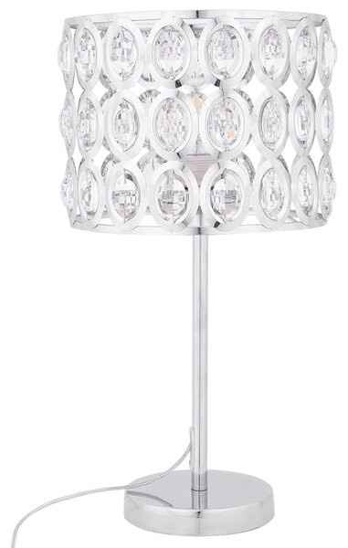 Stolná lampa strieborná výška 53 cm otvorené okrúhle tienidlo s akrylovými kryštálikmi elegantný dizajn