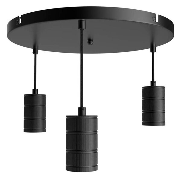 Calex Retro závesné svietidlo okrúhle 3-pl. čierna, Čierna, Obývacia izba / jedáleň, kov, Moderný, Stropné svetlo