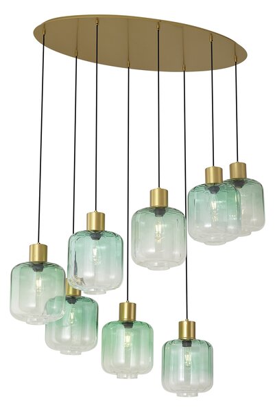 Hotelová elegantná závesná lampa mosadzná s modrým a zeleným sklom 8-svetiel - Qara