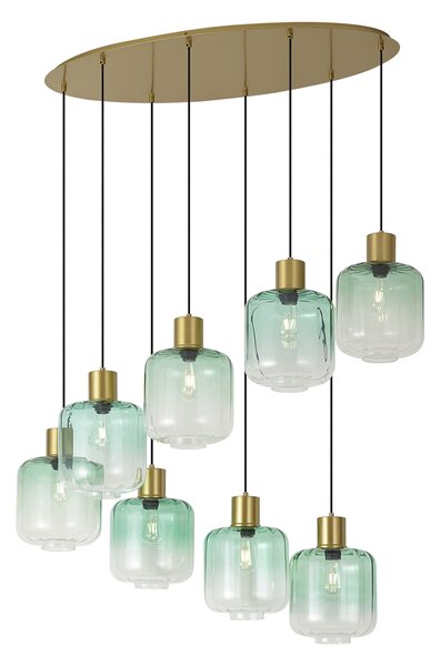 Hotelová elegantná závesná lampa mosadzná s modrým a zeleným sklom 8-svetiel - Qara