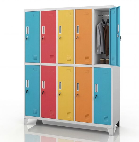 Skriňa BOZP odevná 10-dverová sivo-viacfarebná: BARTEK 1360 x 1720 x 450 mm