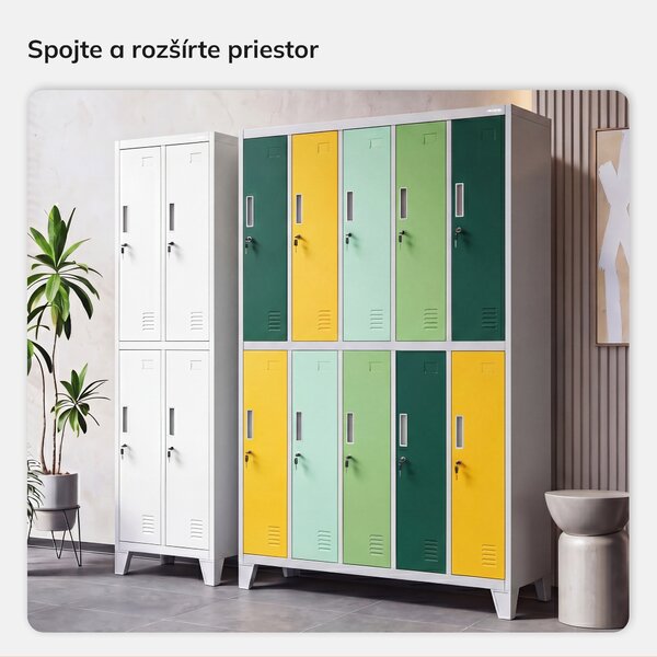 Skriňa BOZP odevná 10-dverová sivo-zeleno-žltá: BARTEK 1360 x 1720 x 450 mm