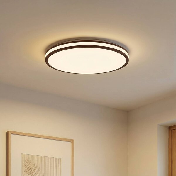 Stropné LED svetlo Lindby Emiva, Ø 50 cm, tmavé drevo,, Tmavé drevo, Obývacia izba / jedáleň, Drevo, Moderný, Závesné svietidlo