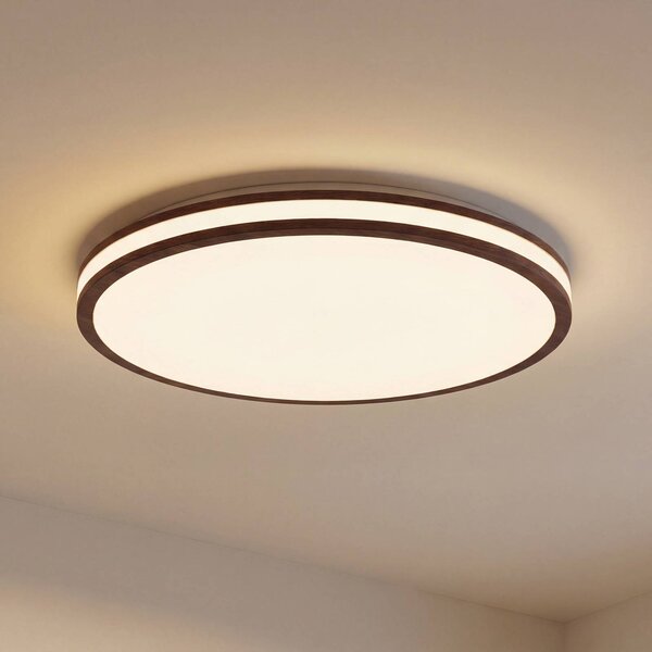 Stropné LED svetlo Lindby Emiva, Ø 50 cm, tmavé drevo,, Tmavé drevo, Obývacia izba / jedáleň, Drevo, Moderný, Závesné svietidlo