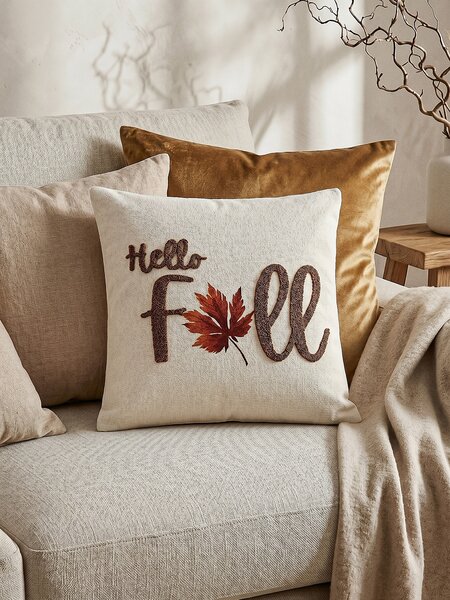 Sinsay - Dekoračná obliečka na vankúš s nápisom „Hello Fall“ - krémová