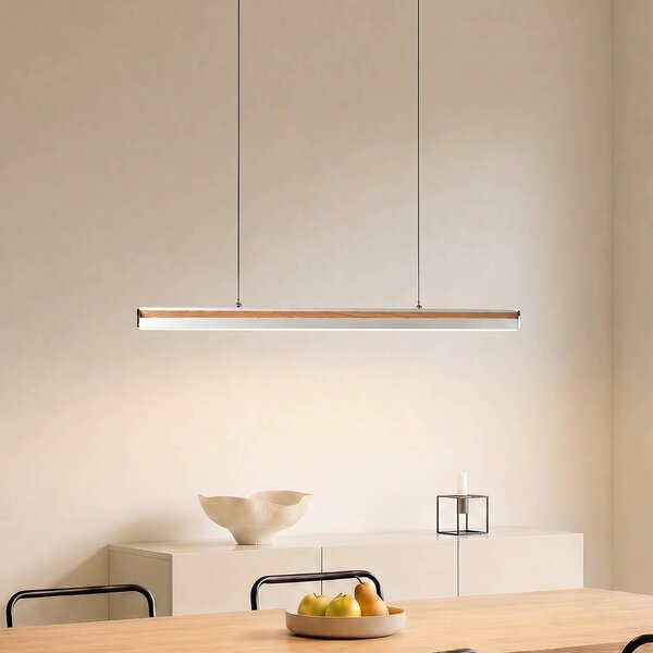 Lucande LED závesné svietidlo Lutana, ružovo-zlatá/drevená farba, 101 cm, Svetlé drevo, Obývacia izba / jedáleň, kov, Moderný, Závesné svietidlo