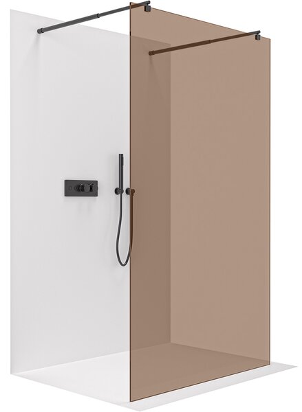 CERANO - Sprchová zástena Walk-in Onyx Duo Ľ/P - 8 mm - guľatá vzpera - čierna matná, bronzové sklo - 50x200 cm