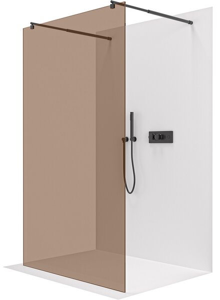 CERANO - Sprchová zástena Walk-in Onyx Duo Ľ/P - 8 mm - guľatá vzpera - čierna matná, bronzové sklo - 50x200 cm