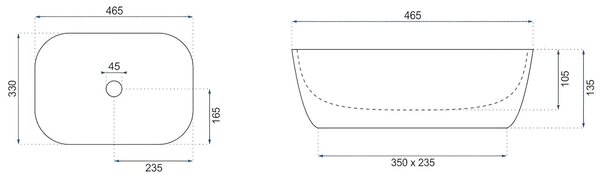 Rea Belinda, umývadlo na dosku 465x330x135 mm, imitácia kameňa-Marrone Matt, REA-U3600