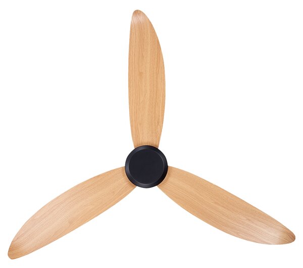 Stropný ventilátor čierny kovový imitácia svetlého dreva nastavenie rýchlosti obývačka spálňa moderný škandinávsky štýl