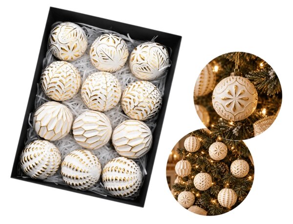 Sada 12 ks vianočných ozdôb GOLD FESTIVE 7 cm, biele/zlaté