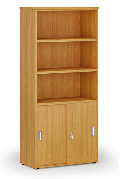 Kombinovaná kancelárska skriňa PRIMO WOOD, zasúvacie dvere na 2 poschodia, 800 x 420 x 1781 mm, buk