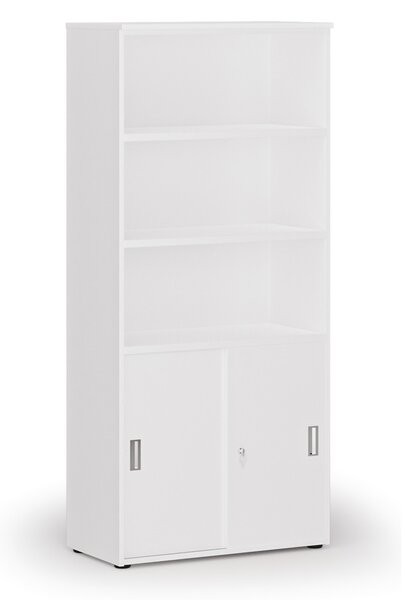 Kombinovaná kancelárska skriňa PRIMO WHITE, zasúvacie dvere na 2 poschodia, 800 x 420 x 1781 mm, biela