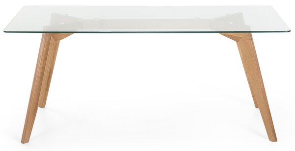 Jedálenský stôl priehľadný svetlé drevo sklenená vrchná doska drevené nohy 180 x 90 cm obdĺžnikový tvar škandinávsky štýl obývačka