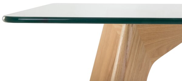 Jedálenský stôl priehľadný svetlé drevo sklenená vrchná doska drevené nohy 180 x 90 cm obdĺžnikový tvar škandinávsky štýl obývačka