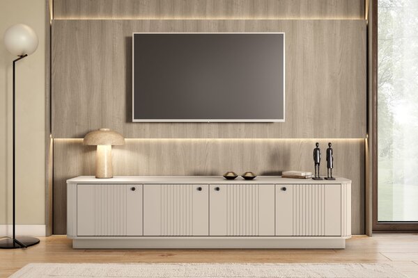 TV skrinka Vespera 4D 187 cm na sokli - kašmírová / čierna