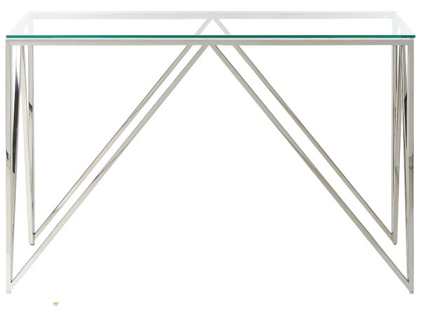 Konzolový stolík strieborný sklenená stolová doska rám z nehrdzavejúcej ocele 120 x 40 cm glamour moderný elegantný dizajn