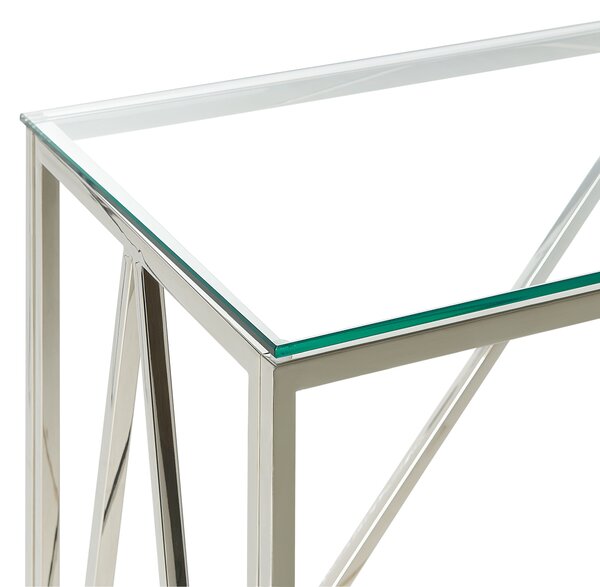 Konzolový stolík strieborný sklenená stolová doska rám z nehrdzavejúcej ocele 120 x 40 cm glamour moderný elegantný dizajn
